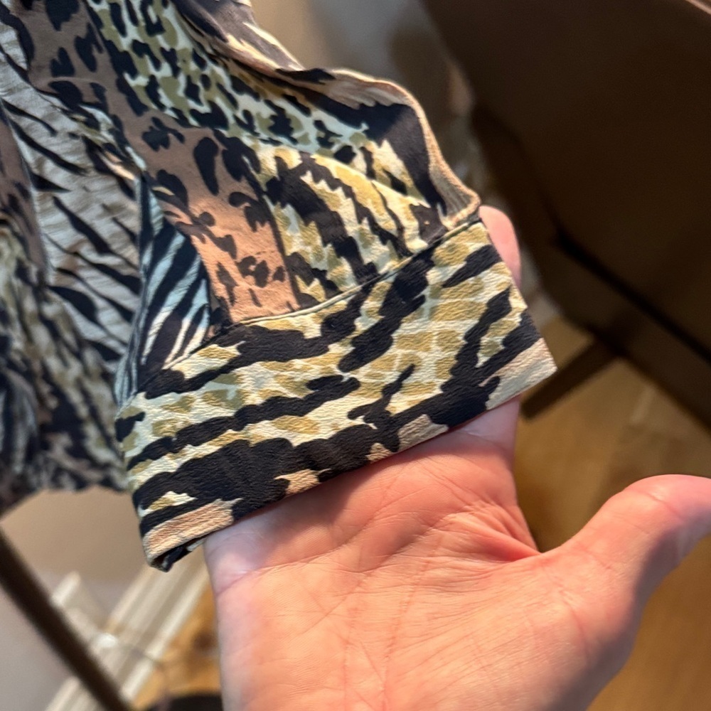 SilkLand Animal Print Blouse - Black, Brown, Cream Medium A019 - Picture 4 of 9